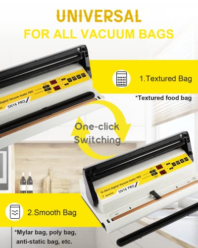 Moonshan Sn16 Pro 16” Digital Vacuum Sealer Machine 3-In-1 Double Pump Large 17 Oz Drip Tray For Food Preservation & Sous Vide, Smooth Bag, Textured Bag, Adjustable Seal Time & Vacuum Time, 8 Mm Wide Seal #TOP1