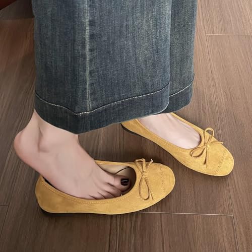 JiangWei Shu Women's Soft Round Toe Ballet Flats Comfortable Elegant Bow Flats Shoes4