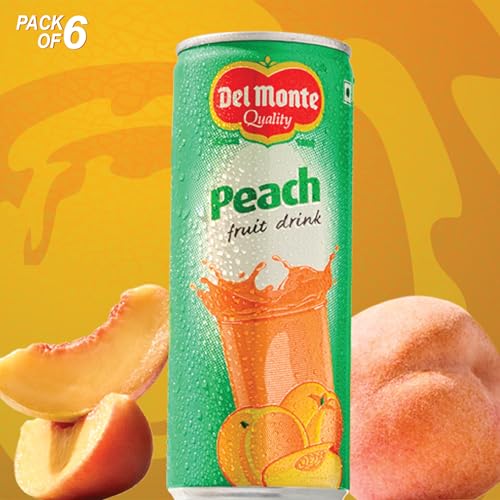 Image of Del Monte Peach Fruit Drink (Pack of 18) -With real peach bits | Sweet, Juicy & Perfect for Cocktails & Mocktails |No added preservatives
