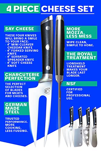 Dalstrong Charcuterie & Cheese Knife Set - 4-Piece - Gladiator Series Elite - Mini Cleaver, Serrated, Round-Tip, Forked Cheese Knives Set - G10 Handle - Soft & Hard Cheese - Sheath - Nsf Certified #TOP4