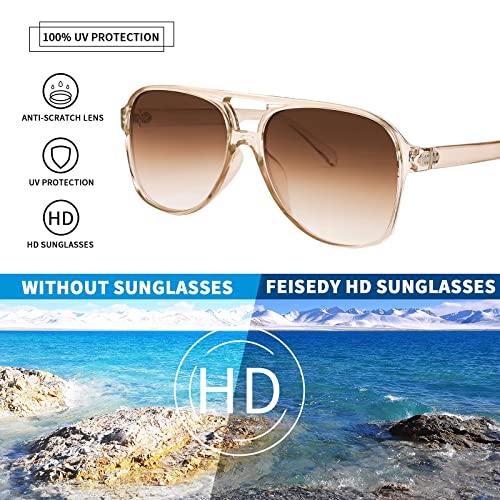 Image of FEISEDY Vintage Retro 70s Plastic Aviator Sunglasses Women Men Classic Large Squared Frame B2751