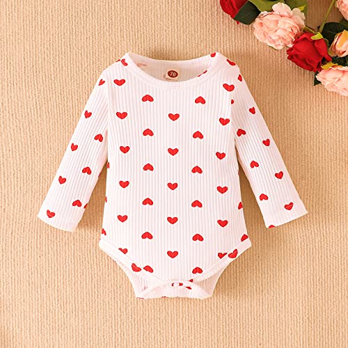 My First Valentine's Day Baby Girl Outfits Ruffle Long Sleeve Heart Print Romper Suspender Skirt Clothes Set (Ruffle-White Heart+Red,0-3 Months) #TOP3
