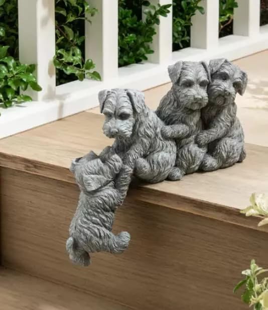 New Charming 4 Schnauzer Dog Garden Ornaments Statue Decorative Garden Indoor/Outdoor Statue