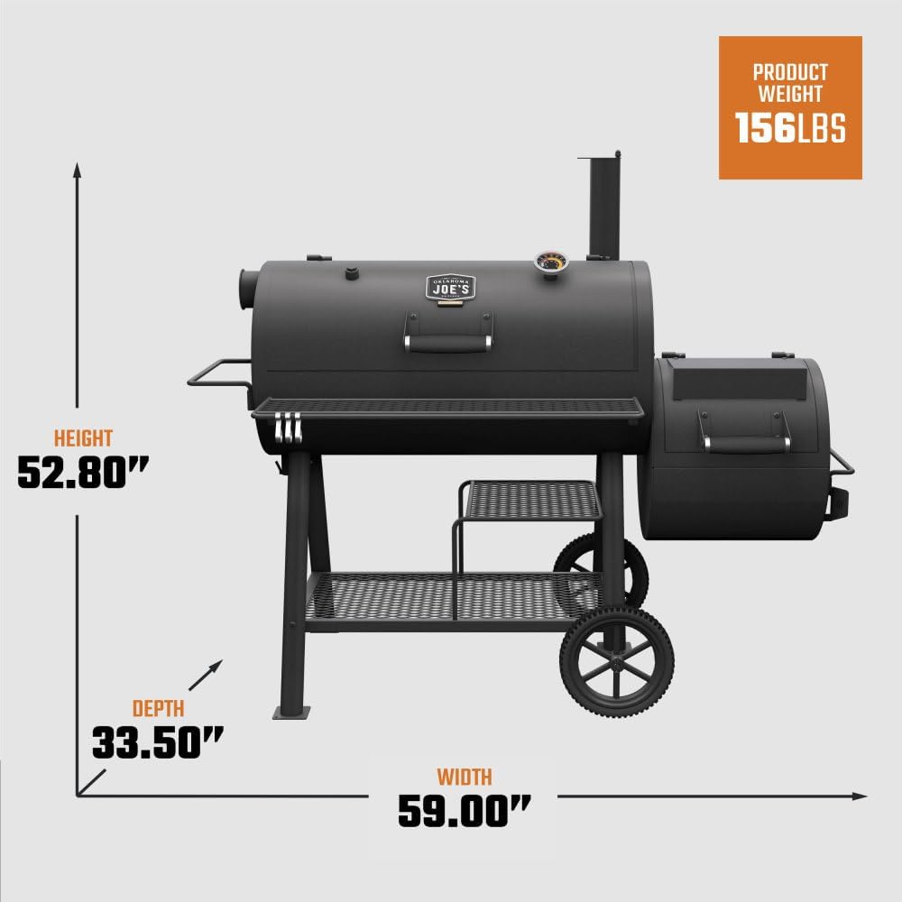 Oklahoma Joe's Highland Offset Reverse Flow Offset Charcoal Smoker and Grill With 1093 sq. in. Cooking Area in Black - Charcoal Smoker Grill