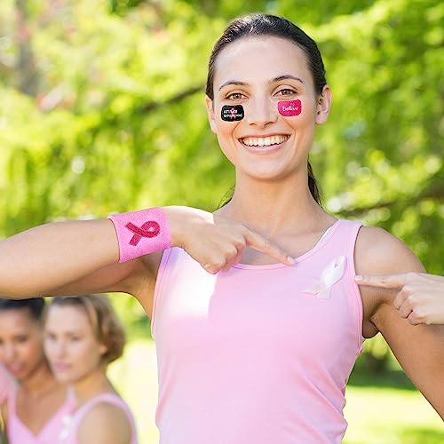 Liliful 20 Pcs Breast Cancer Wristbands, 40 Pcs Stickers, Pink - image 3