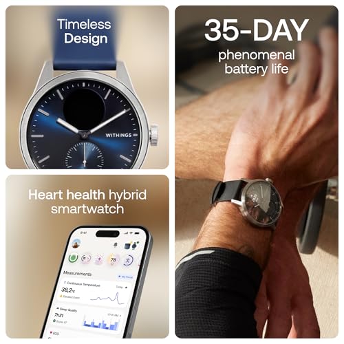 Image of WITHINGS ScanWatch 2 - Hybrid Smart Watch, Heart Rate Monitoring, Fitness Tracker, Cycle Tracker, Sleep Monitoring, GPS Tracker, 30-Day Battery Life, Android & Apple Compatible, HSA /FSA