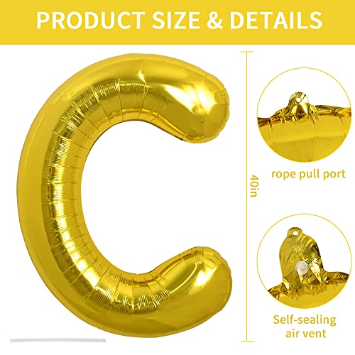 Image of TONIFUL 40 Inch Large Gold Letter C Balloons, Foil Mylar Big Balloons for 2026 New Year Eve Graduation Wedding Baby Shower Birthday Party Anniversary Supplies Decorations