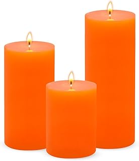 3 Packs Unscented Different Size Orange Pillar Candles, Dripless Non-Toxic 3x4, 3x6, 3x8 Inch Fall Colored Cylinder Candles for Thanksgiving, Wedding Party, Dinner Table, Power Outage, Emergency