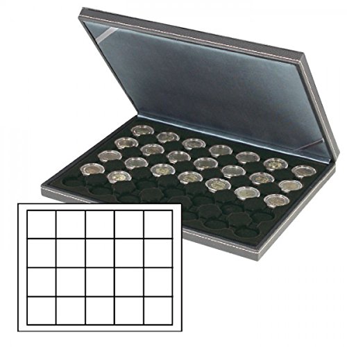 LINDNER Das Original Münzkassette NERA M mit schwarzer Münzeinlage mit 20 quadratischen Fächern für Münzen/Münzkapseln bis Ø 47 mm