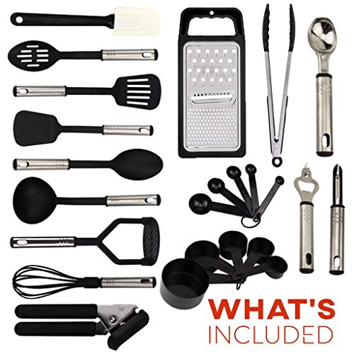 Kitchen Utensil Set 24 Nylon and Stainless Steel Utensil Set, Non-Stick and Heat Resistant Cooking Utensils Set, Best Kitchen Tools, Useful Pots and Pans Accessories and Kitchen Gadgets