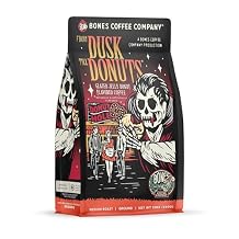 Bones Coffee Company From Dusk Till Donuts Jelly Donuts Flavored Coffee, Medium Roast Low Acid Arabica Beans Compatible with Auto drip and French Press Coffee Maker, 12 Oz Ground