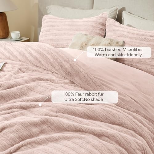 Image of BEDELITE Fleece Twin Comforter Set -Super Soft & Warm Fluffy Pink Faux Fur Bedding, Luxury Fuzzy Heavy Bed Set for Winter with 1 Pillow case