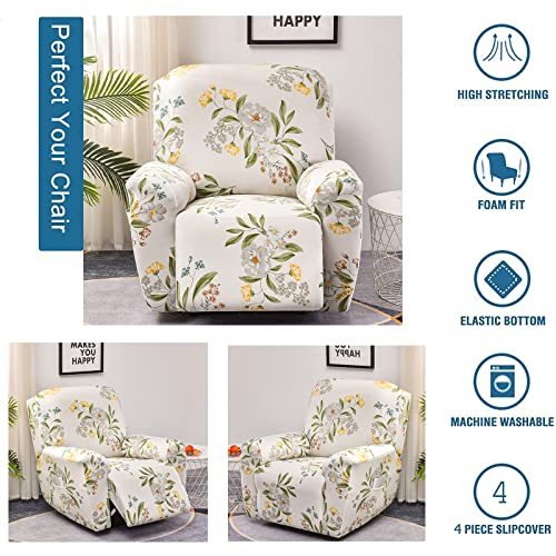 Fuangui Printed Recliner Slipcover 4 Pieces Stretch Recliner Chair Cover With Pocket Soft Recliner Cover Anti-Slip Sofa Cover Reclining Couch Cover Furniture Protector For Living Room, 25 #TOP1
