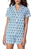 Picture of EOHJUHG Monkey Heart Pajamas Womens,2 Piece Button Down Shorts Sets Y2K Loungewear Pjs Vacation Sleepwear For Gift Party Blue