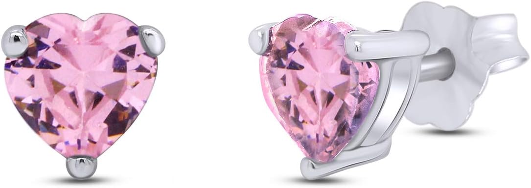 Birthstone Heart Stud Earrings for Women 5MM Simualted Gemstone Studs in 14K White Gold Plated 925 Sterling Silver Push Back Earrings Jewelry Gift for Her - Image 3