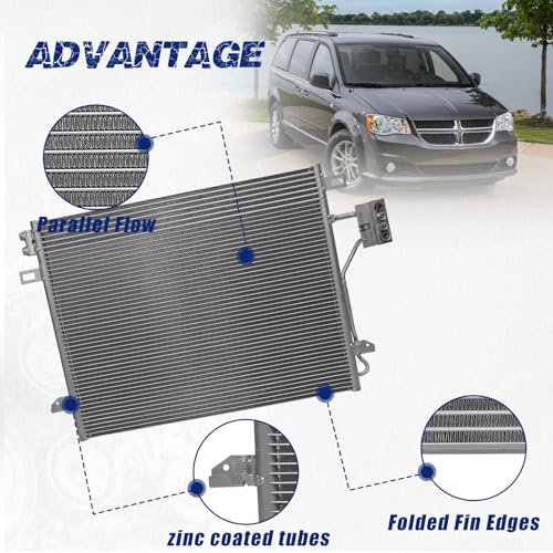 Image of Air Conditioning A /C Condenser Compatible with Chrysler Town & Country 08-16; Dodge Grand Caravan 08-20; Ram C /V 12-15; Volkswagen Routan 09-14# 3682, 7B0317019, 7B0317019A