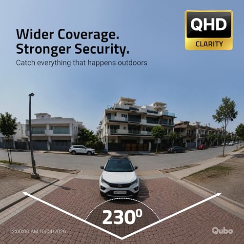 Image of Qubo Smart Bullet Cam Pro 180 by Hero Group | STQC Certified | AI Person Detection | Automatic Alarm & Spotlight | Night Vision | IP66 Rating | Records Directly on Cloud | No SD Card Required