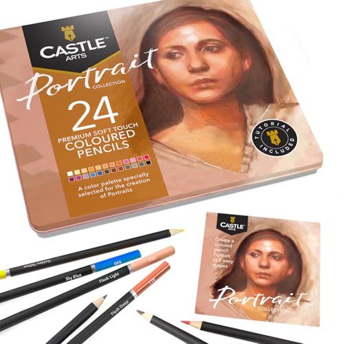 Castle Arts Themed 24 Buntstiftsets in Blechdose, perfekte Farben für 'Portraits'. Mit hochwertigem, glattem Farbkern, hervorragender Misch- und Überlagerungsleistung für großartige Ergebnisse