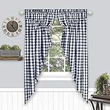 GoodGram 2 Pack Country Farmhouse Plaid Gingham Check Swag Valance Curtain Panels- Assorted Colors (Navy)