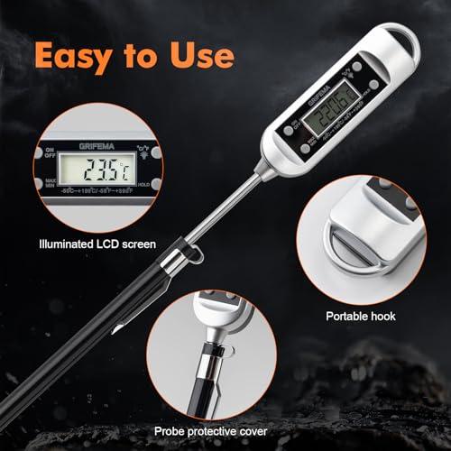 GRIFEMA GA2802 Kitchen Thermometer, 304 Stainless Steel Probe Thermometer, Fast Temperature Reading for Grilling, Baking and Pastry, Silver - Image 3