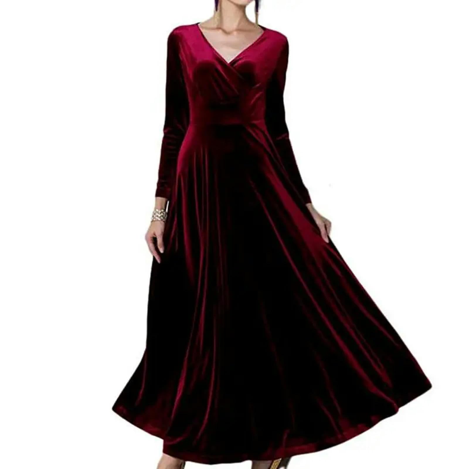 Vestido largo de otoño, cóctel, fiesta, noche, elegante, cuello en V, terciopelo, vestido formal, vestido maxi para mujer, vestidos
