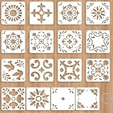 Yuanchu 16 Pack Tile Stencil Set (6X6 Inch), Reusable Spanish Mexican Talavera Stencils for Floor Wall Furniture Canvas DIY Home Décor