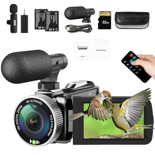Windancy Videocamera 4K, videocamera 48 MP 30 FPS per YouTube, registratore video vlogging FHD1080P con telecomando, zoom digitale 18X, videocamera con schermo IPS ruotabile a 270° e 2 batterie