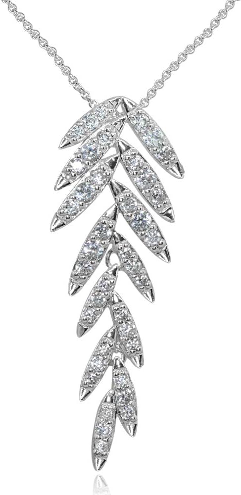 Hoops & Loops Sterling Silver Cubic Zirconia Round Polished Leaf Slide Pendant Necklace