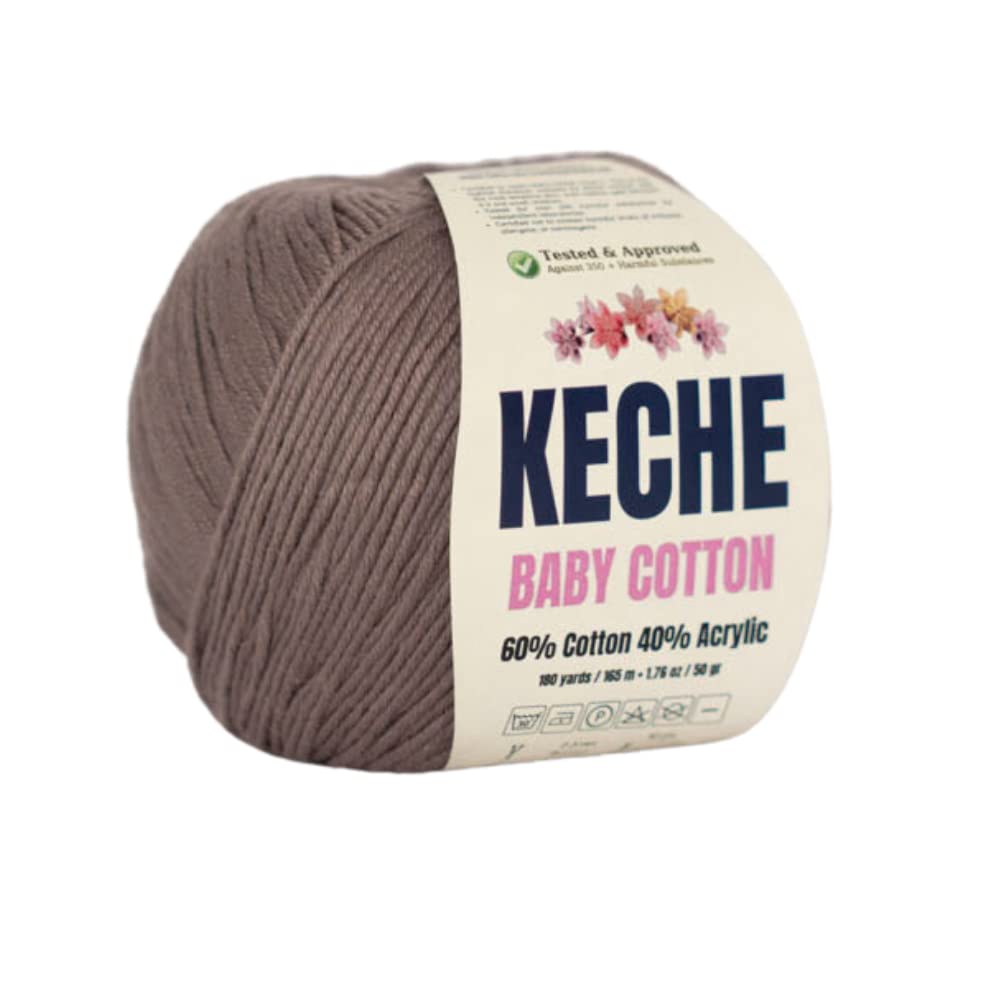 Keche Baby Cotton, 60% Cotton 40% Acrylic Yarn, Soft Cotton Yarn for Crochet and Knitting, Amigurumi Yarn 1 Skein/Ball 1.76 Oz (50g) / 180 Yrds (165m) - Mink