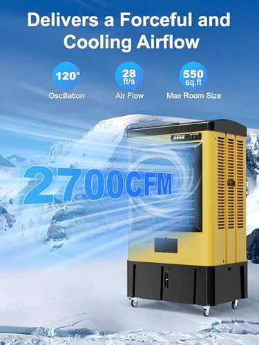 Image of Uthfy 2700 CFM Swamp Cooler, 36IN Evaporative Air Cooler with 8.9 Gal Water Tank, 3 Speeds, 120Oscillation, 3 Ice Packs, Outdoor Garage Air Conditioner for Patio, Yard, Factory