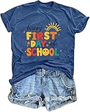 First Day of School Shirts Teacher Shirt Elementary T-Shirt Back to School Tee Cute Learning Graphic Casual Summer Tops Blue