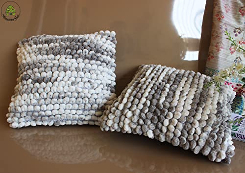 Image of Monstera Hut Boho POM POM Ash Gray Cushion Cover Pack of 2, (Cushion Cover 16x16inch) (40.6 x 40.6 cm)