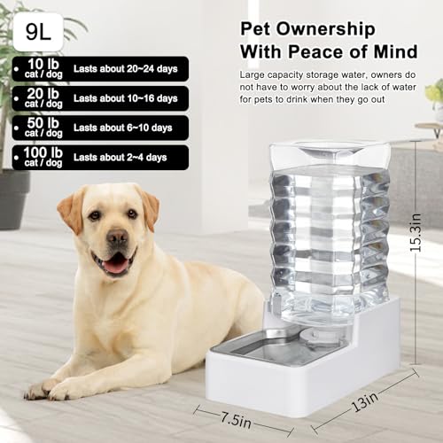 Automatic Pet Water Dispenser: 9L Gravity-Fed Stainless Steel Bowl - BPA-Free Large Capacity White Feeder for Dogs & Cats - Indoor/Outdoor Use - Image 4