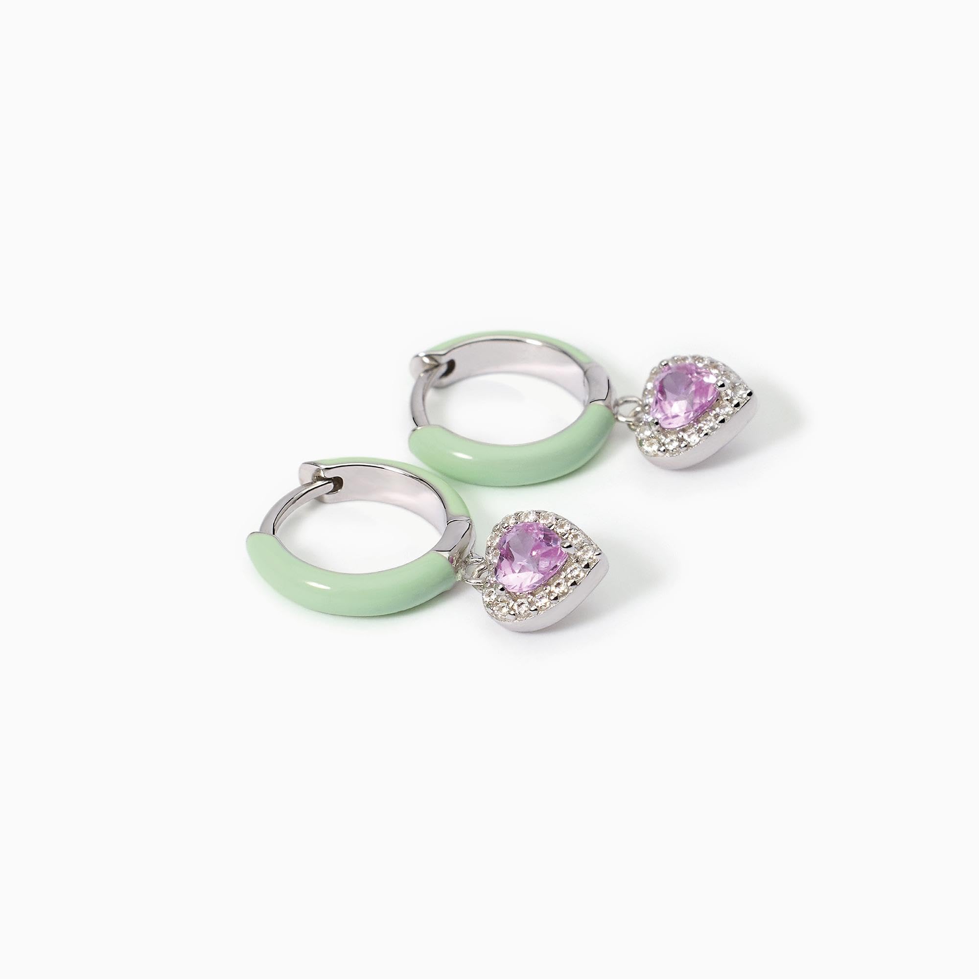 MABINA GIOIELLI - Orecchini Donna - Orecchini a cerchio in argento con smalto verde e zircone rosa - 563594