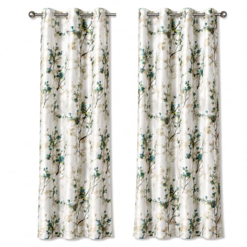 Image of Heavy Polyester Light Filtering Floral Curtains for Long Door 9 Feet Living Room Bedroom Curtain, 9 Feet Long, Aqua, Set of 4