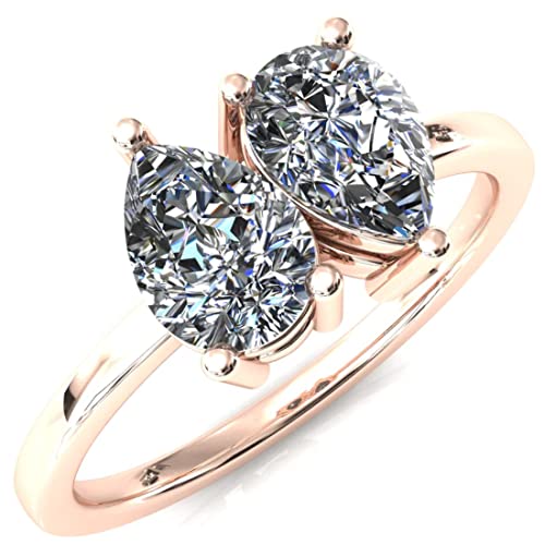 Pear Cut Two Stone Toi Et Moi Moissanite Engagement Rings For Women | Diamond Wedding Ring | Bridal Sets Solitaire Handmade Vintage Antique Unique Anniversary Promise Gifts (18K Solid Rose Gold) #TOP3