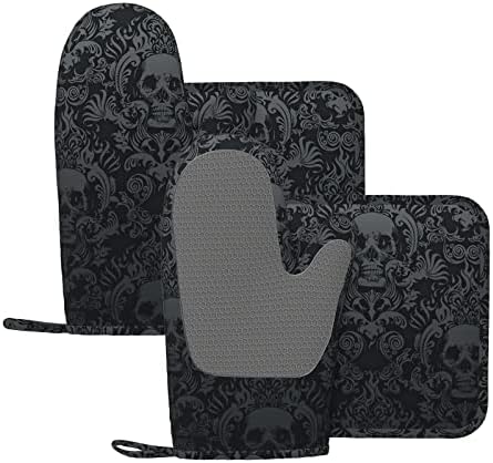 Amazon.com: Mingnei Gothic Skull Halloween Oven Mitts and Pot Holders ...
