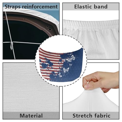 Image of American Flag Butterfly Prints Car Hood Cover Elastic Polyester Car Hood Protector Removable Automotive Accessories Suitable Most Automotive Sedans Trucks Pickup SUVs