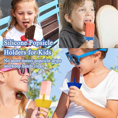 4 Stück Eis Tropfschutz,Tropffrei Eis Am Stiel-Halter für Kinder,Kinder Eisstielhalter mit Strohhalm,Wiederverwendbarer Eis Halter,für Erwachsene,Kinder und Kleinkinder(Rot,Grün,Blau,Gelb)