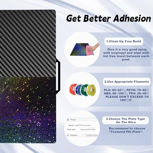 IdeaFormer-3D Flexible Rainbow Starry PEY+Carbon Fiber PET Spring Steel Plate for Bambu Lab X2D X1 X1C X1E P1P P1S P2S A1, Double Sided Textured PEY PET Build Plate 257x257mm for Bambu 3D Printers by IdeaFormer-3D - Image 3