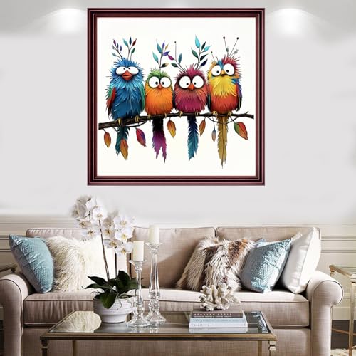 Image of Redxing Stamped Cross Stitch Kits Full Range of Embroidery Starter Kits- Needlepoint Counted Cross Stitch Kits for Beginner Adults 11CT Printed Embroidery Kit-Colorful Birds Tree Branches 18x18 inch