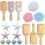 LemonRoad 3 Set DIY Wooden Hairbrush Kit Decorate Your Own Hair Brush with Pearl Seashell Starfish Hairbrush Gift for Women Girls Birthday Bridal Baby Shower Wedding Mermaid Party Favor