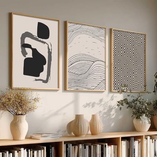 Image of HOTHOUSE Modern Art Decorative Wall Art Print With Frame Pattern Paintings For Living Room Bed Room Hotel Wall Decor Digital Reprint Set of 3 (13X17 inch)