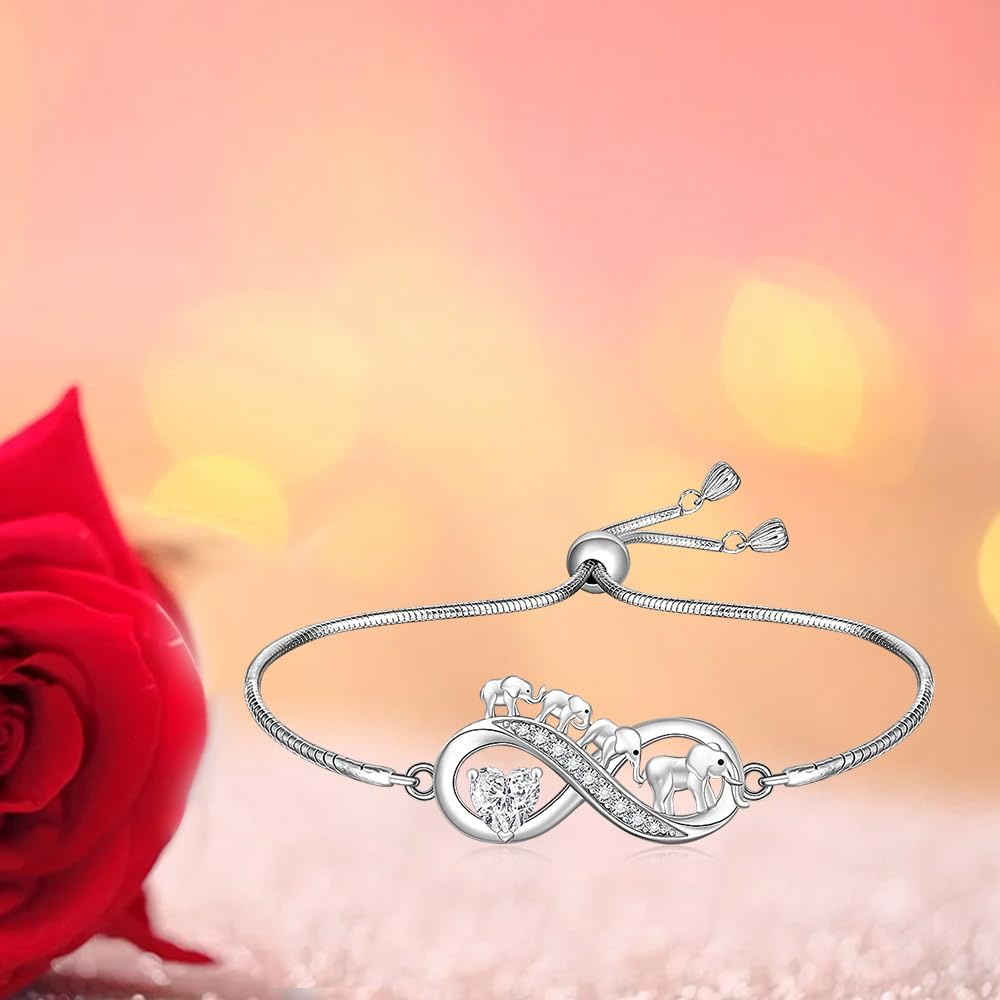 Fenthring Elephant Bracelet Sterling Silver Mothers Day Heart Infinity Elephant Bracelets for Women Mom Adjustable Womens - Image 7