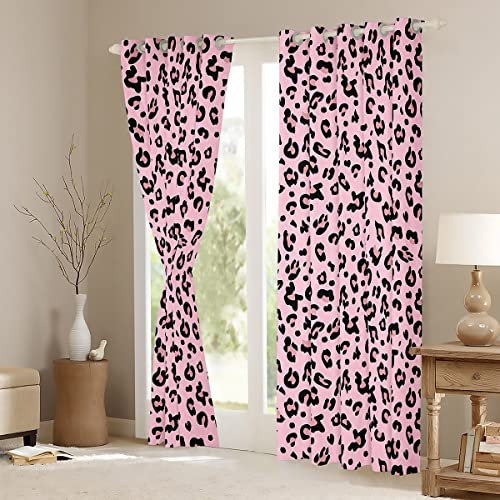 Pink Leopard Curtains Wild Animal Cheetah Window Curtains for For Kids Boys Girls Children Teens Africa Wildlife Window Drapes Window Treatments,W46*L72 - Image 3