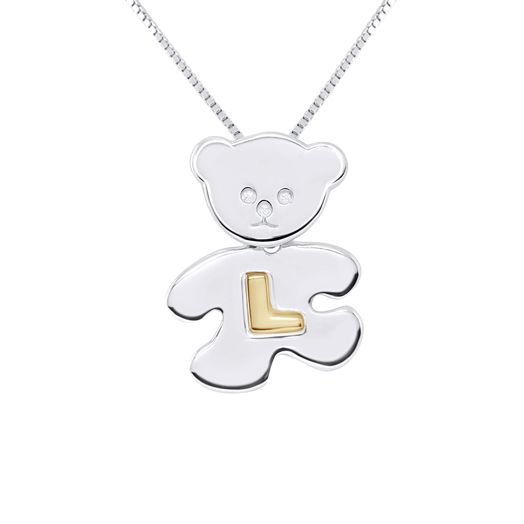 Amours, Bisous & Calins - Pendentif Enfant OURSON Argent 925 & Lettre L Plaquée Or Jaune - 100% Anallergique - Convient pour Enfants de 5 à 12 ans - Bijou Enfant