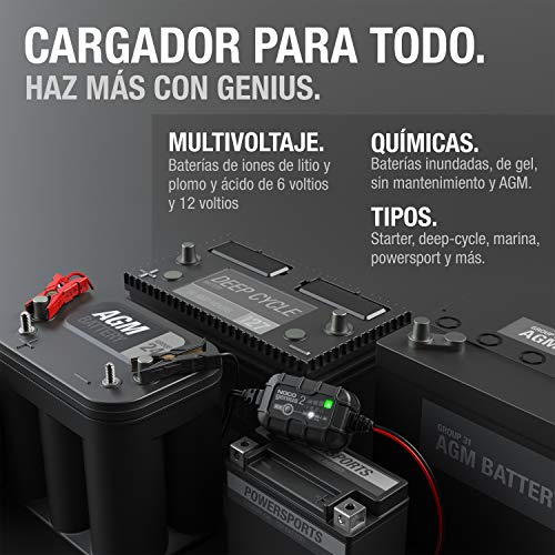 Miniatura 5 de Noco Genius2: Cargador Inteligente De Baterías 2a 6v 12v Mantenedor Automático Y Desulfatador Protección Contra Sobrecarga Y Compensación Térmica Para Baterías De Plomo Y Litio