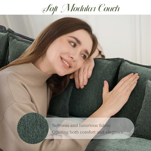Image of 106 inch Cloud Couch, Comfy Modular Sectional Sofa with Movable Ottoman, L Shaped Modern Sofa with Pillows, Deep Seat Couches for Living Room, Bedroom and Apartment, Green