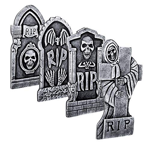 Boland 1 x Pierre Tombale Gris 42cm | Decoration pour Halloween Exterieur | Cimetière Squelette