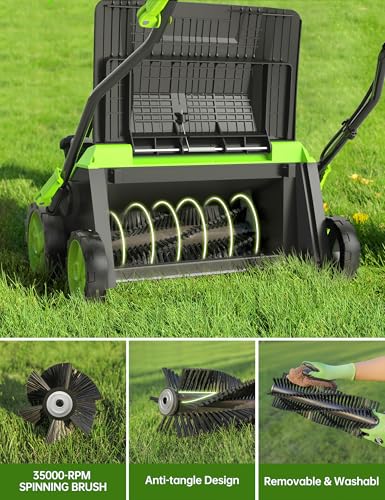Image of 16 inch Artificial Turf Vacuum,1800w Grass Sweeper 15 Amp Lawn Sweeper Yard Power Brush with 45L Removable Leaf Collection Bag, Quick-Fold, Keeps Clear Sweepy Box
